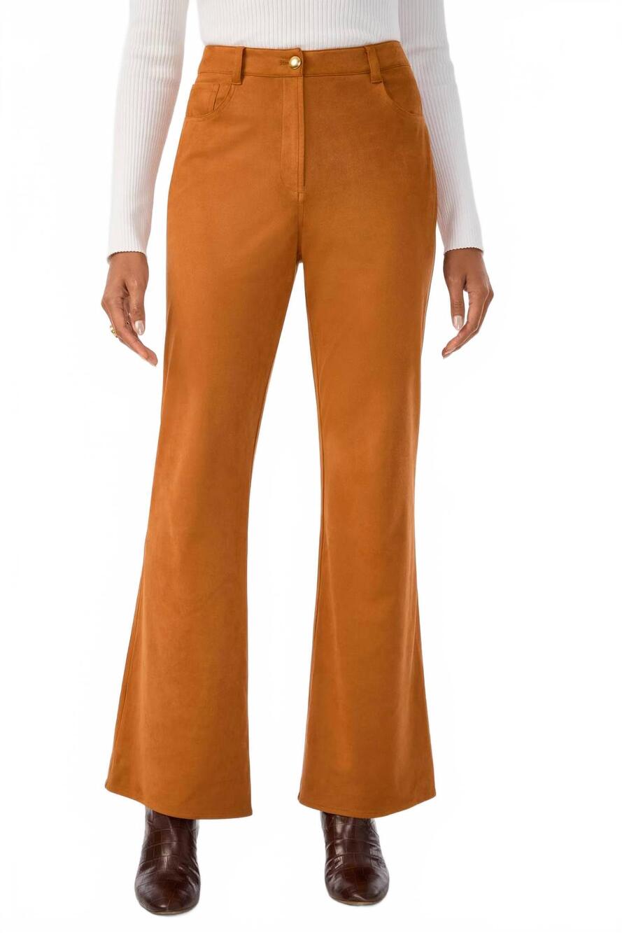 NEW TRINA TURK women's apple suede pants in amber